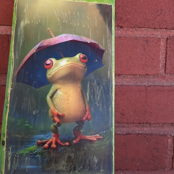 * SALE / Hand Crafted /  Cute frog under an umbrella, Mixmedia art / Home decor - Picture 2 of 11